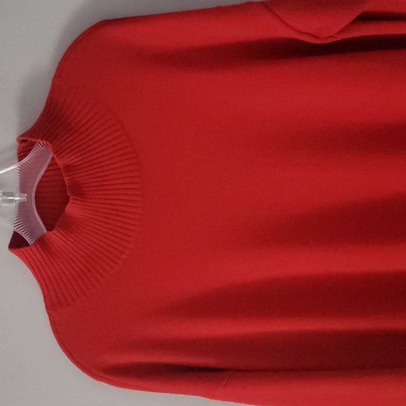 Eileen Fisher Mock Neck 100% Extra Fine Merino Wool Sweater Red Longer Oversized - Picture 5 of 16